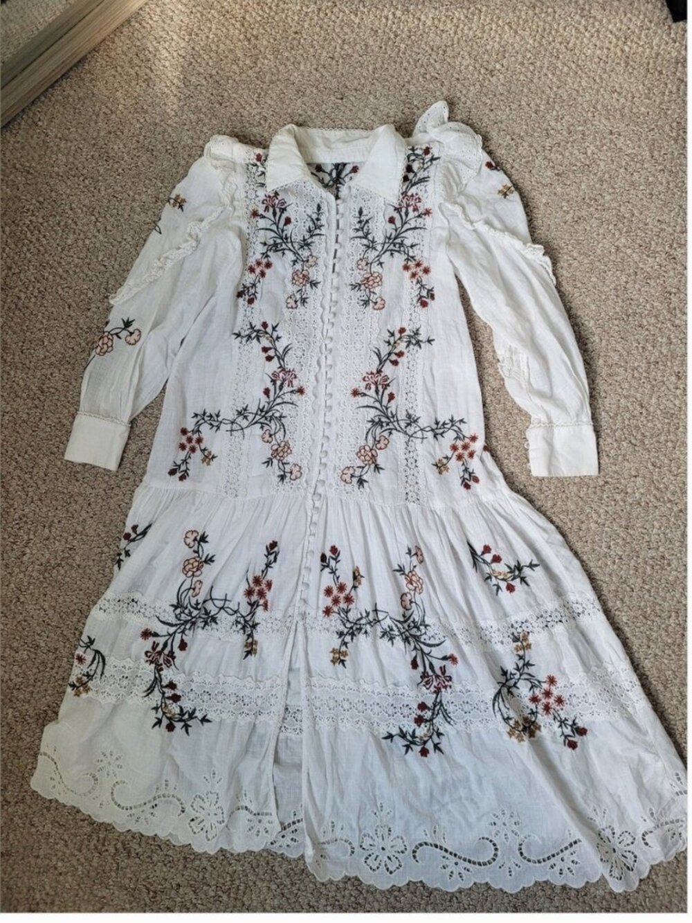 Anthropologie Eyelet Embroidered Cotton Midi White Dress size M - Picture 5 of 8
